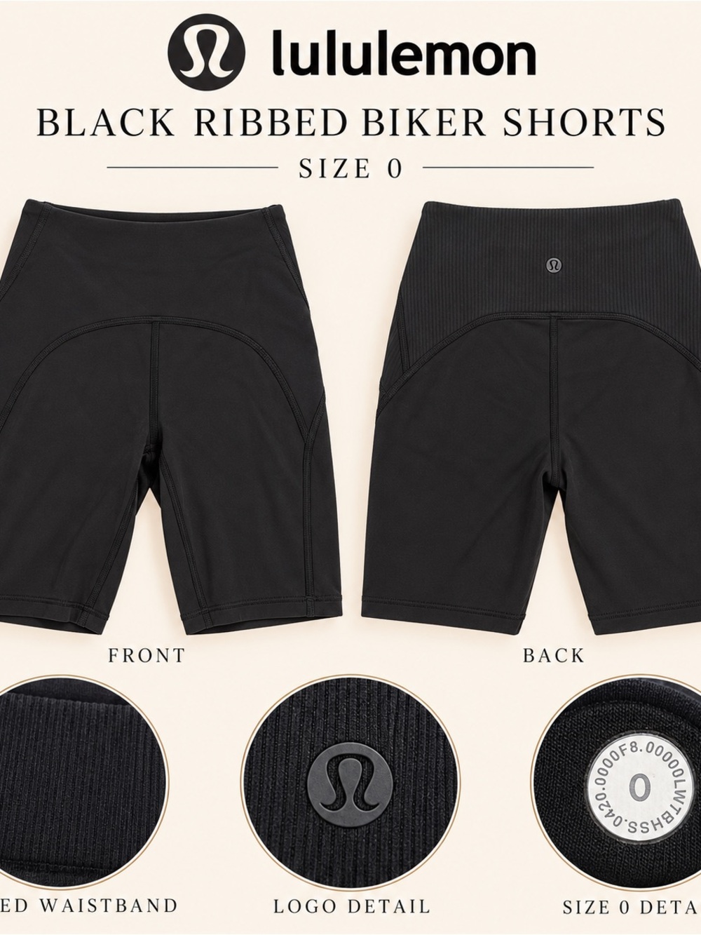 lululemon black ribbed high‑waist biker shorts